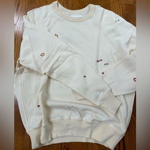 The Great Embroidered Sweatshirt Cream size 0